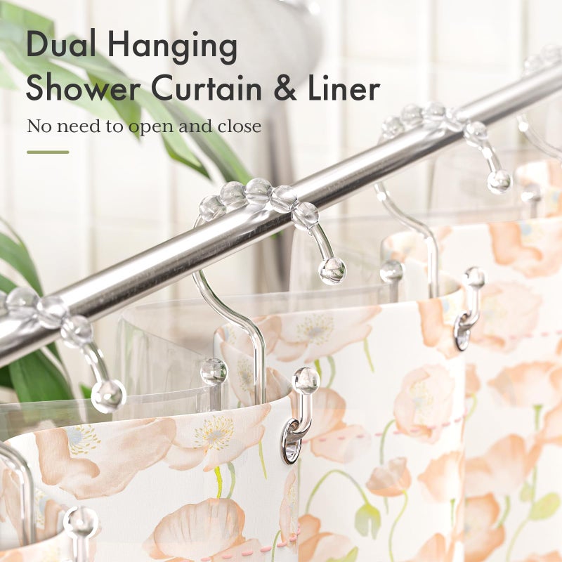 Amazer Plastic Shower Curtain Hooks, Shower Curtain Rings, Double Shower Rings Clear Shower Hooks for Shower Curtain Bathroom Set of 12 - Image 4